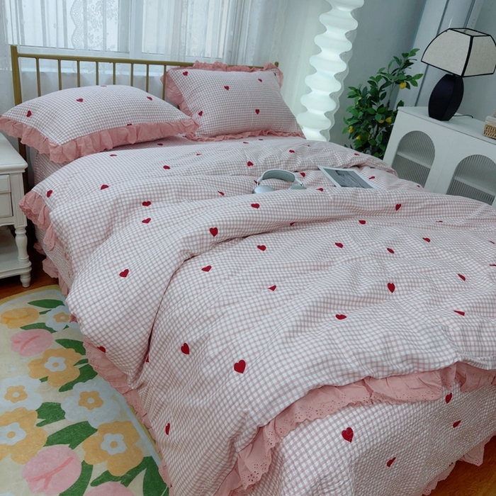 91家纺网 家纺一手货源 找家纺 暖居 2025春夏款高温砂洗棉花床盖三件套被套四件套同款纯棉夏被空调被四季 小美好