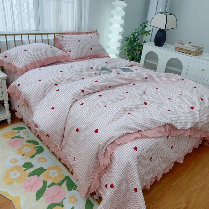 91家纺网 家纺一手货源 找家纺 暖居 2025春夏款高温砂洗棉花床盖三件套被套四件套同款纯棉夏被空调被四季 小美好