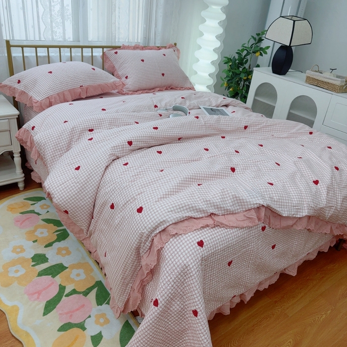 91家纺网 家纺一手货源 找家纺 暖居 2025春夏款高温砂洗棉花床盖三件套被套四件套同款纯棉夏被空调被四季 小美好