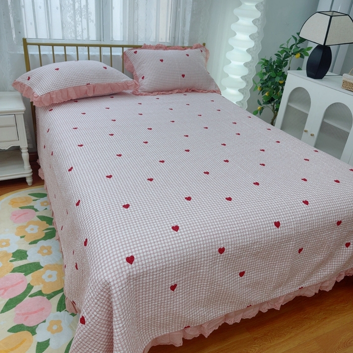 91家纺网 家纺一手货源 找家纺 暖居 2025春夏款高温砂洗棉花床盖三件套被套四件套同款纯棉夏被空调被四季 小美好