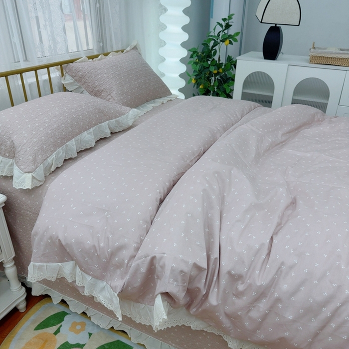 91家纺网 家纺一手货源 找家纺 暖居 2025春夏款高温砂洗棉花床盖三件套被套四件套同款纯棉夏被空调被四季 小樱桃-粉