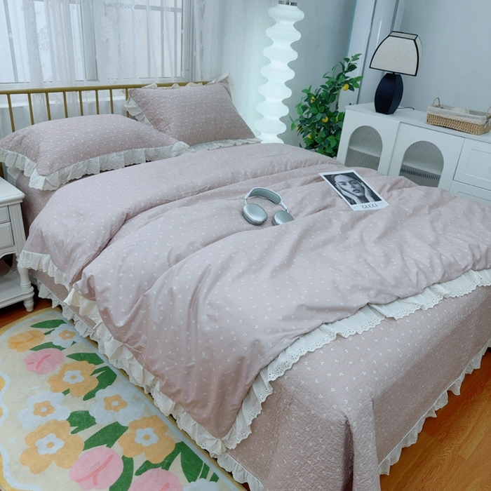 91家纺网 家纺一手货源 找家纺 暖居 2025春夏款高温砂洗棉花床盖三件套被套四件套同款纯棉夏被空调被四季 小樱桃-粉