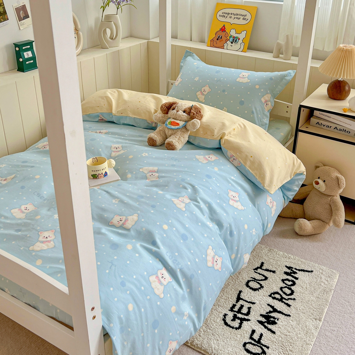 91家纺网 家纺一手货源 找家纺 春雨家居 2025新款学生季全棉三件套（预留缩水） 24.蓝色泡芙狗