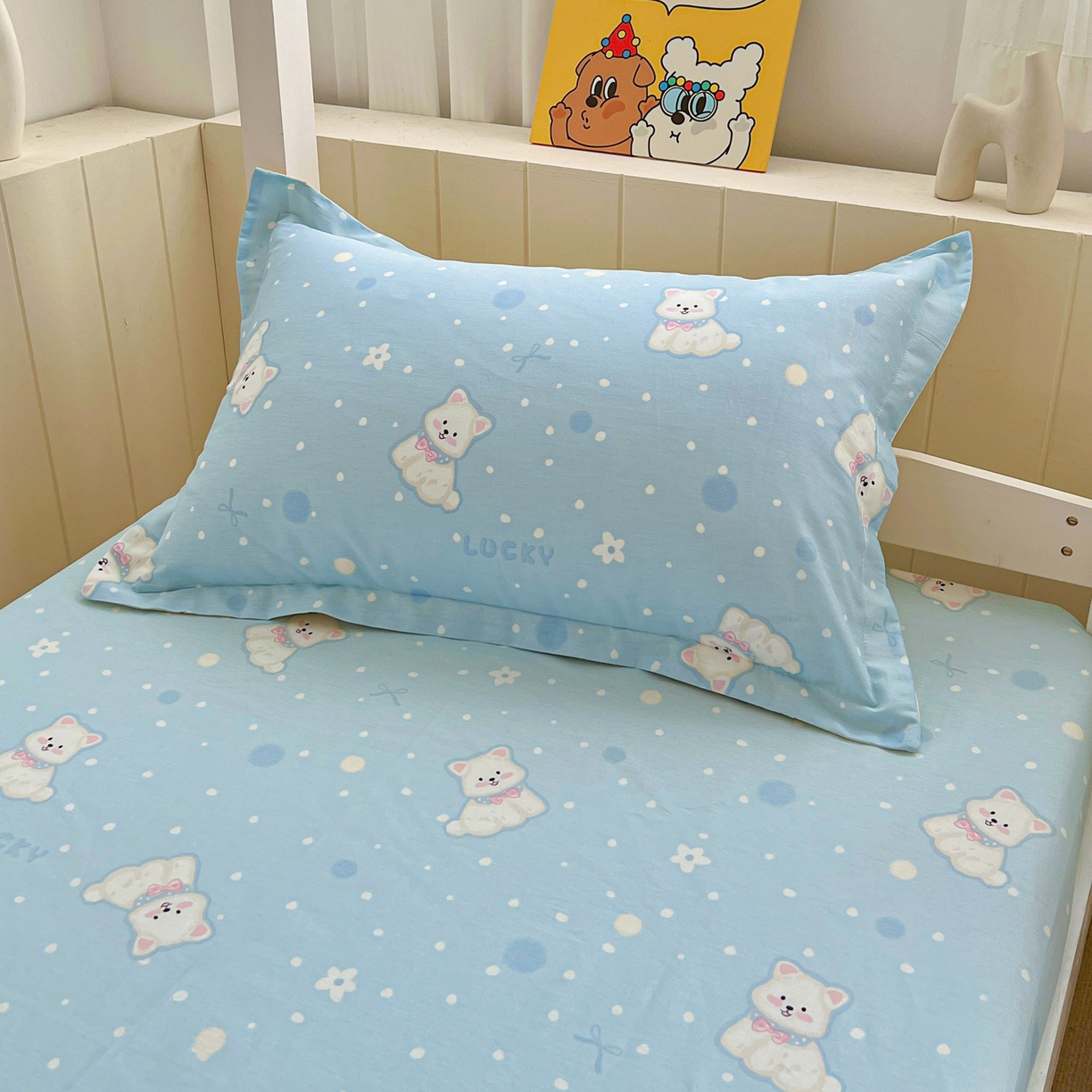 91家纺网 家纺一手货源 找家纺 春雨家居 2025新款学生季全棉三件套（预留缩水） 24.蓝色泡芙狗