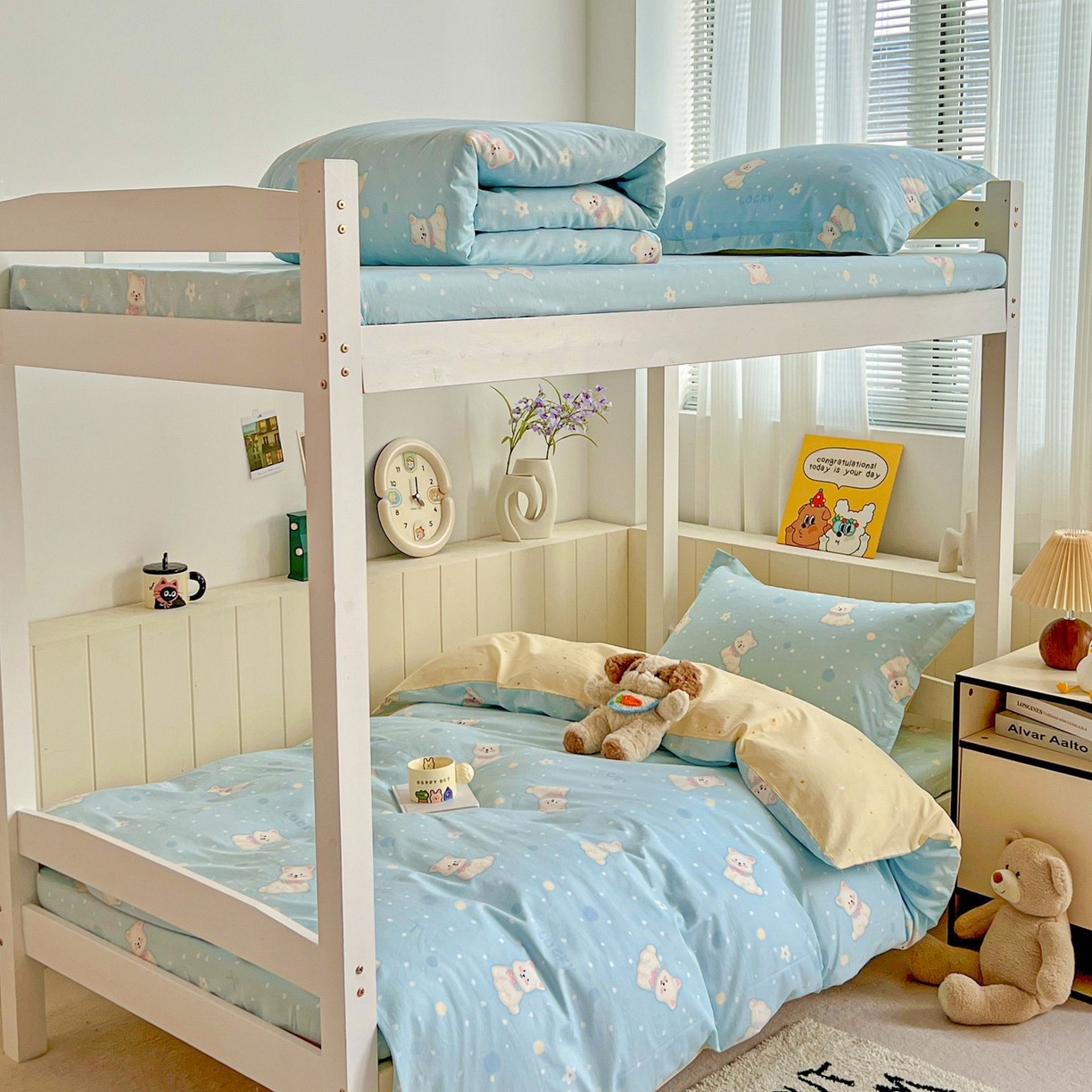 91家纺网 家纺一手货源 找家纺 春雨家居 2025新款学生季全棉三件套（预留缩水） 24.蓝色泡芙狗