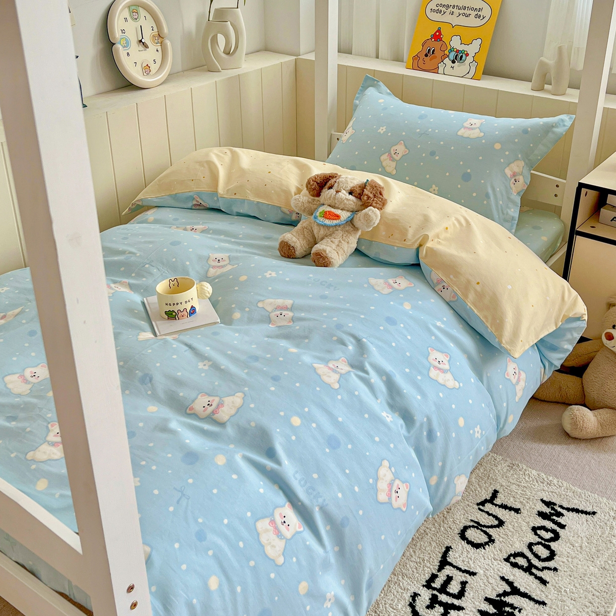 春雨家居 2025新款学生季全棉三件套（预留缩水） 24.蓝色泡芙狗