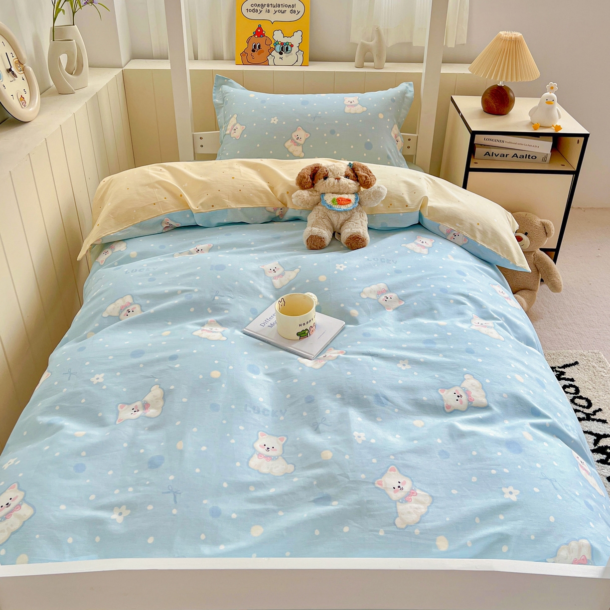 91家纺网 家纺一手货源 找家纺 春雨家居 2025新款学生季全棉三件套（预留缩水） 24.蓝色泡芙狗