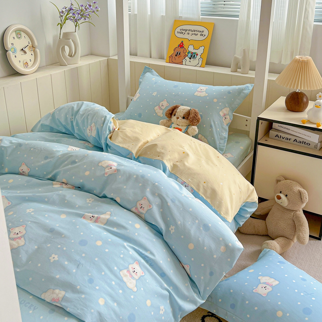 91家纺网 家纺一手货源 找家纺 春雨家居 2025新款学生季全棉三件套（预留缩水） 24.蓝色泡芙狗