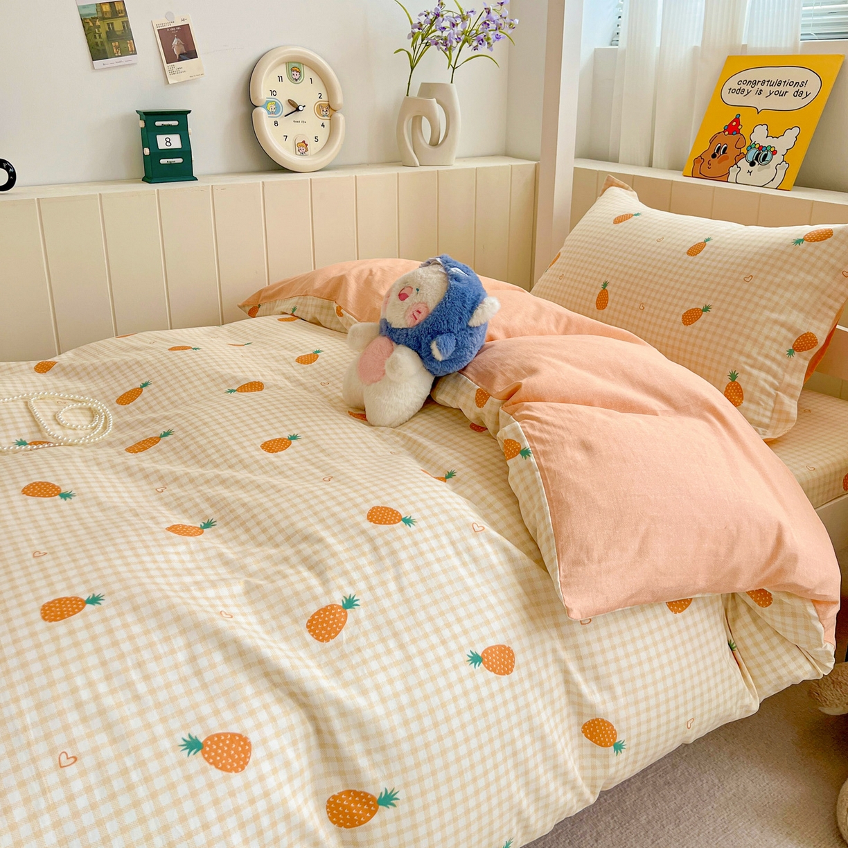 91家纺网 家纺一手货源 找家纺 春雨家居 2025新款学生季全棉三件套（预留缩水） 2.海岛菠萝