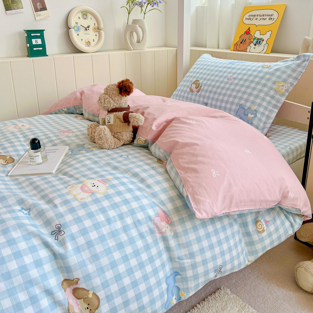 91家纺网 家纺一手货源 找家纺 春雨家居 2025新款学生季全棉三件套（预留缩水） 4.星星发夹狗