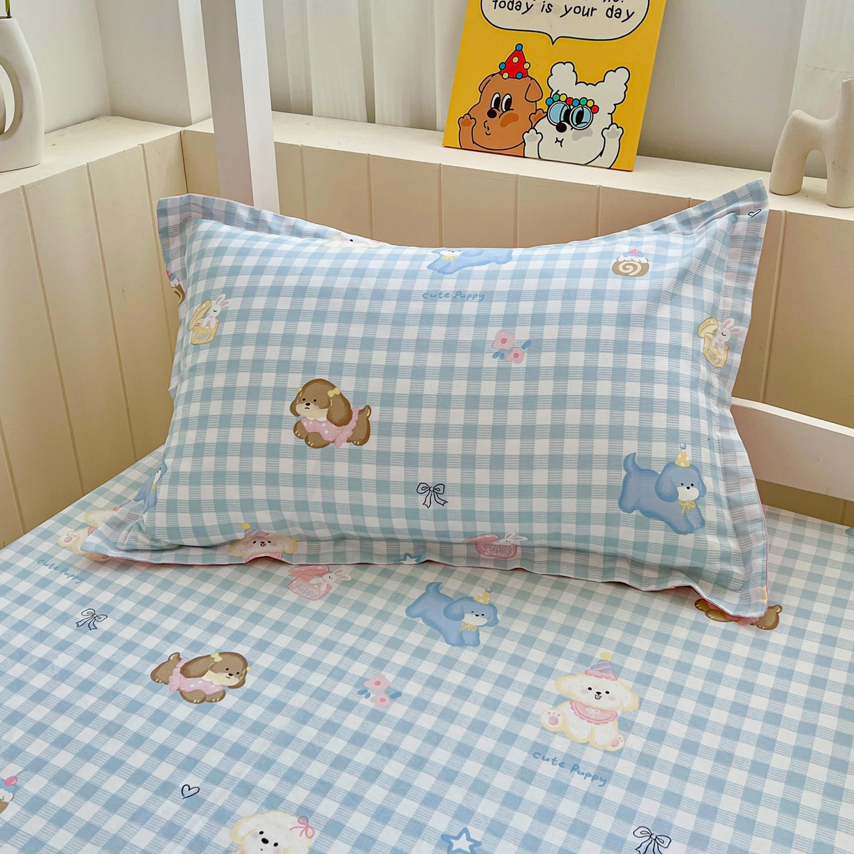 91家纺网 家纺一手货源 找家纺 春雨家居 2025新款学生季全棉三件套（预留缩水） 4.星星发夹狗