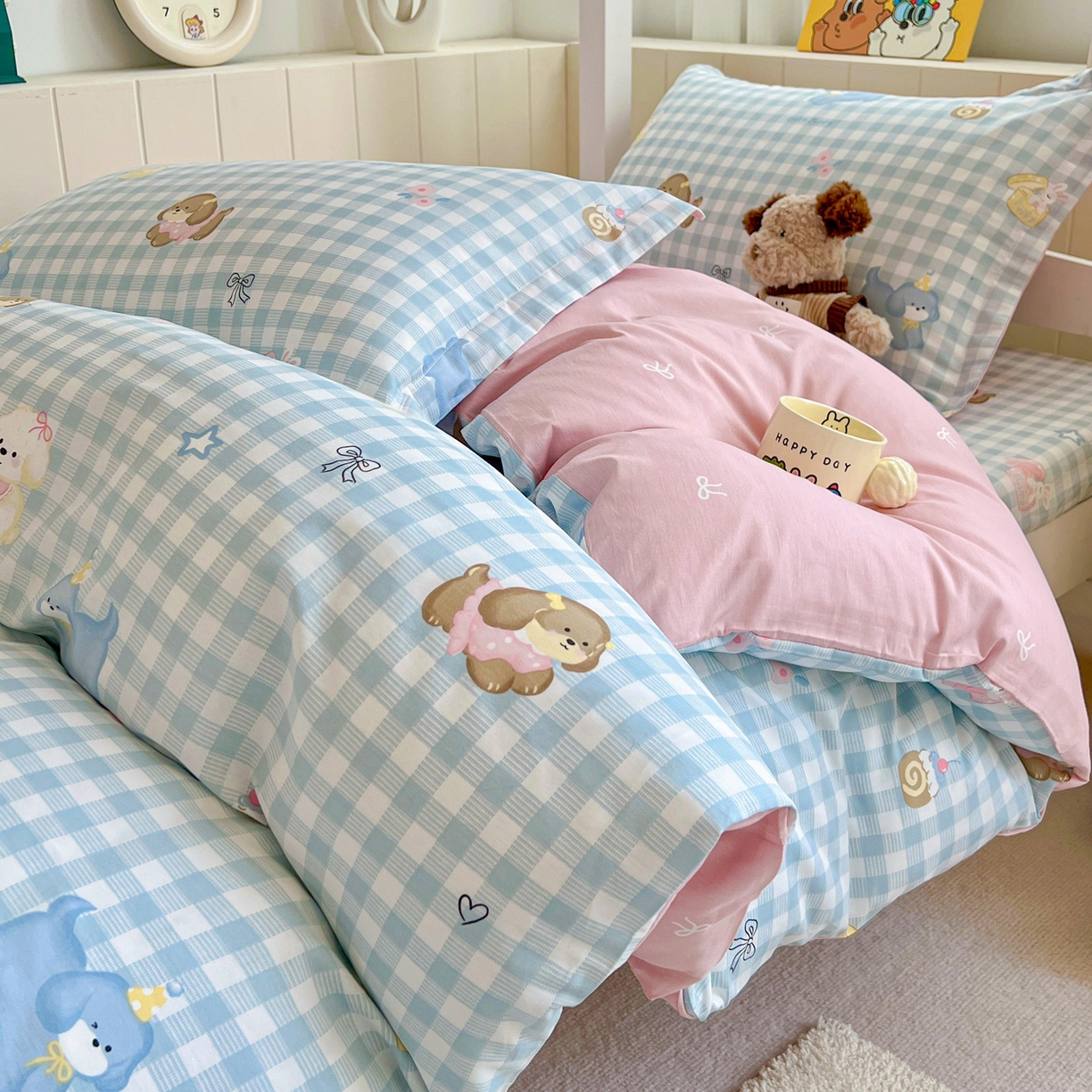 91家纺网 家纺一手货源 找家纺 春雨家居 2025新款学生季全棉三件套（预留缩水） 4.星星发夹狗