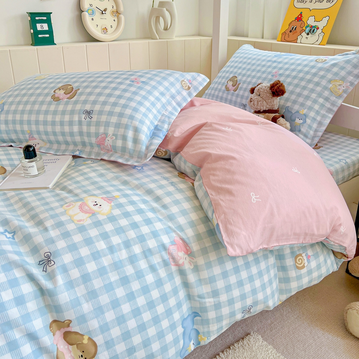 91家纺网 家纺一手货源 找家纺 春雨家居 2025新款学生季全棉三件套（预留缩水） 4.星星发夹狗