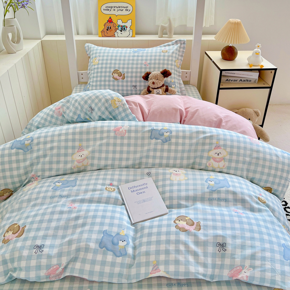 91家纺网 家纺一手货源 找家纺 春雨家居 2025新款学生季全棉三件套（预留缩水） 4.星星发夹狗