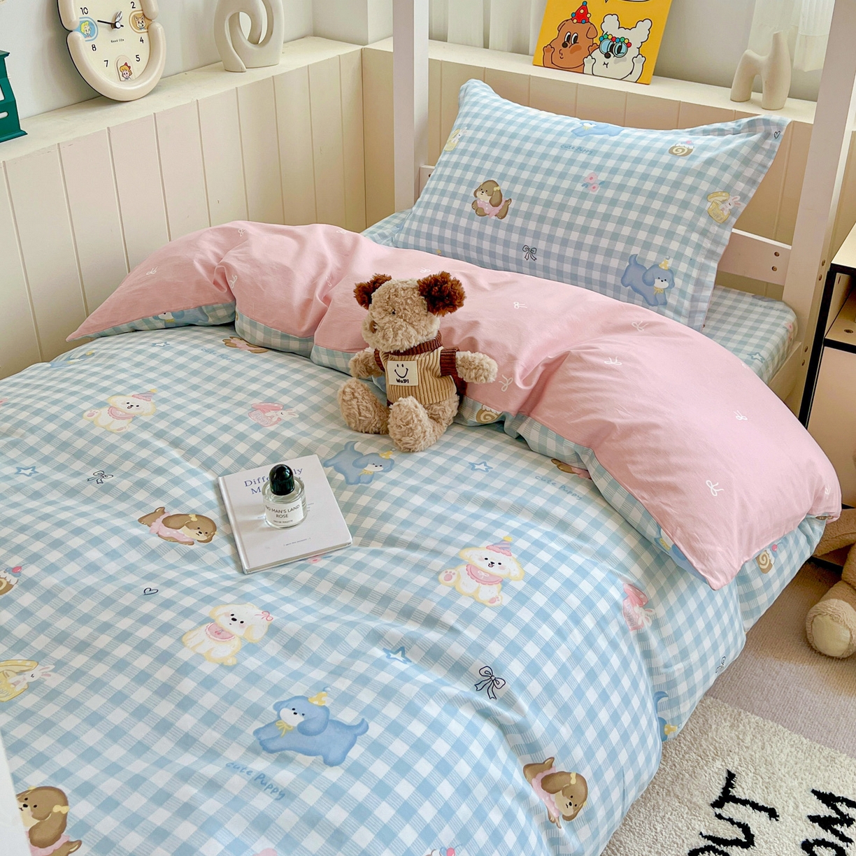 91家纺网 家纺一手货源 找家纺 春雨家居 2025新款学生季全棉三件套（预留缩水） 4.星星发夹狗