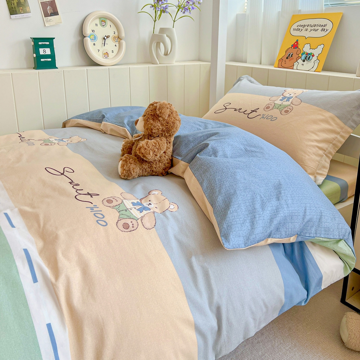 91家纺网 家纺一手货源 找家纺 春雨家居 2025新款学生季全棉三件套（预留缩水） 5.摩登熊宝