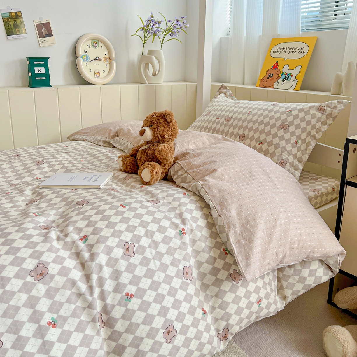 91家纺网 家纺一手货源 找家纺 春雨家居 2025新款学生季全棉三件套（预留缩水） 7.菱格小果