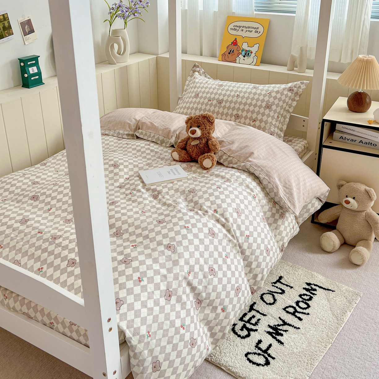 91家纺网 家纺一手货源 找家纺 春雨家居 2025新款学生季全棉三件套（预留缩水） 7.菱格小果