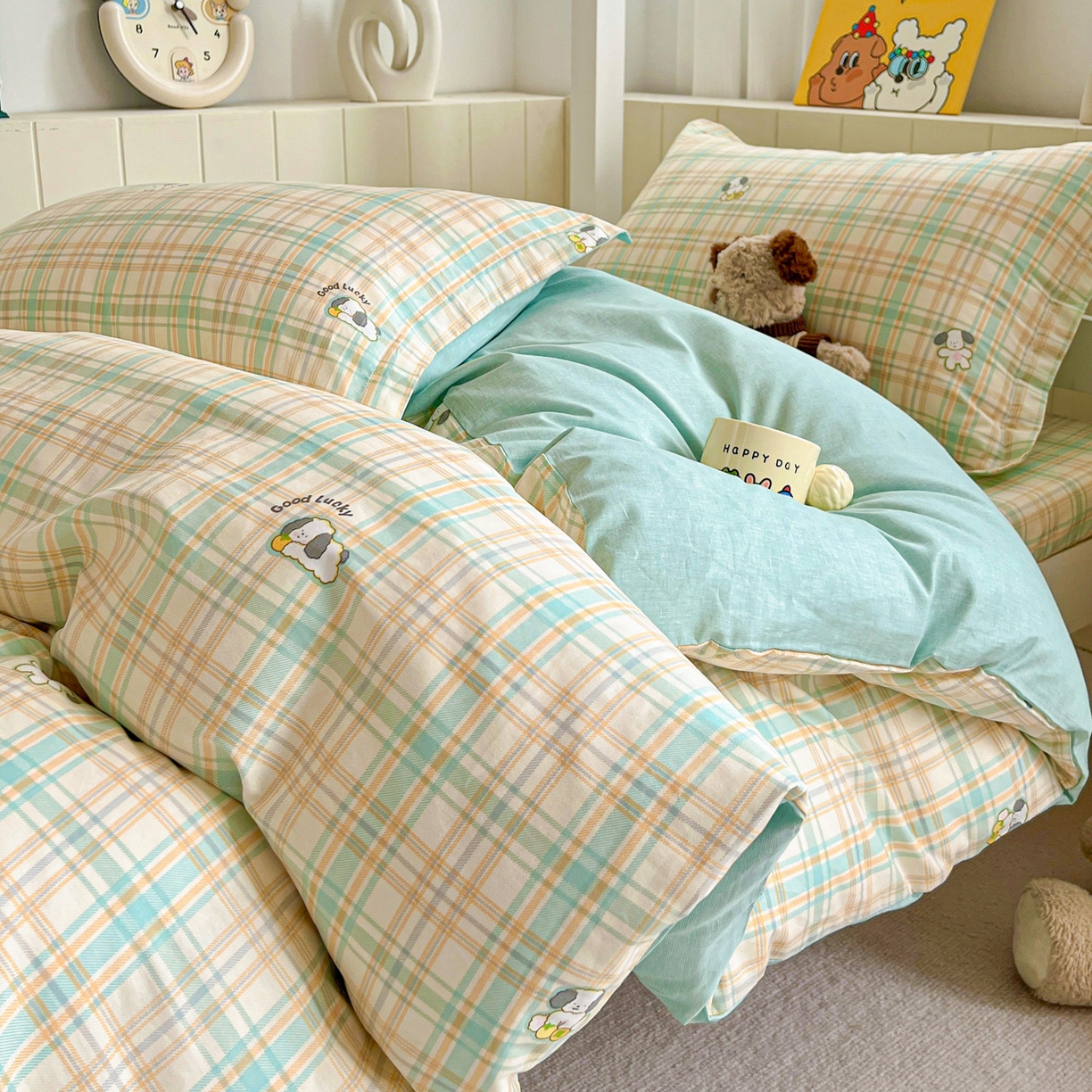 91家纺网 家纺一手货源 找家纺 春雨家居 2025新款学生季全棉三件套（预留缩水） 8.格诺狗