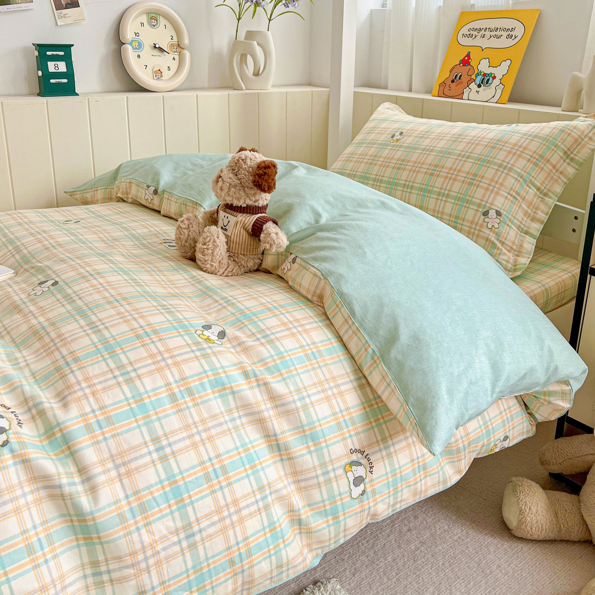 91家纺网 家纺一手货源 找家纺 春雨家居 2025新款学生季全棉三件套（预留缩水） 8.格诺狗