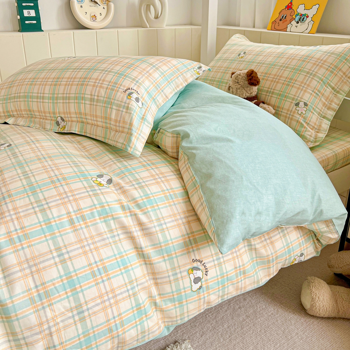 91家纺网 家纺一手货源 找家纺 春雨家居 2025新款学生季全棉三件套（预留缩水） 8.格诺狗