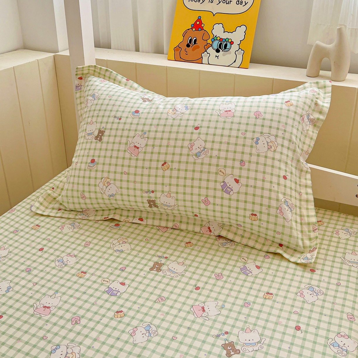 91家纺网 家纺一手货源 找家纺 春雨家居 2025新款学生季全棉三件套（预留缩水） 14.甜美梦境-绿