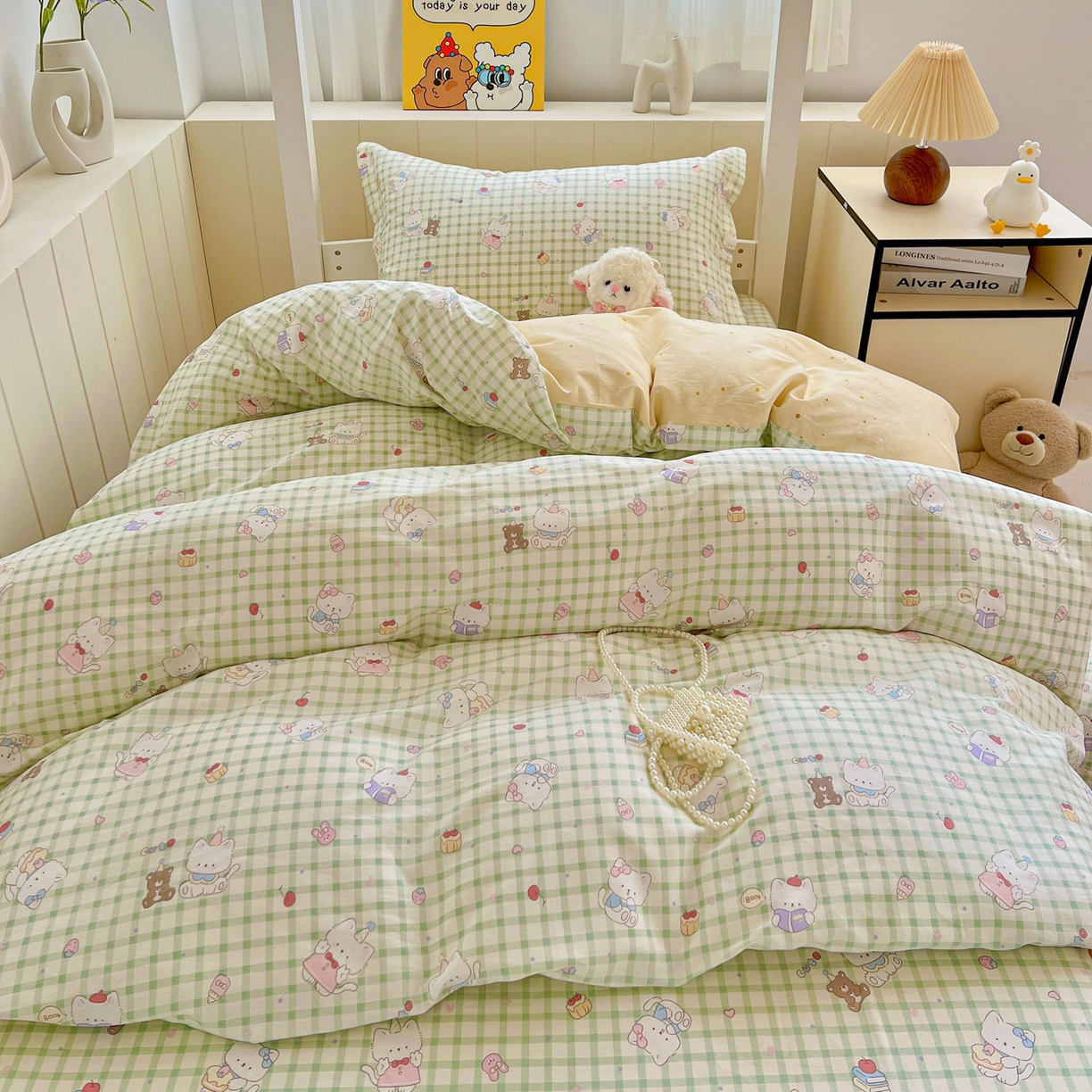 91家纺网 家纺一手货源 找家纺 春雨家居 2025新款学生季全棉三件套（预留缩水） 14.甜美梦境-绿