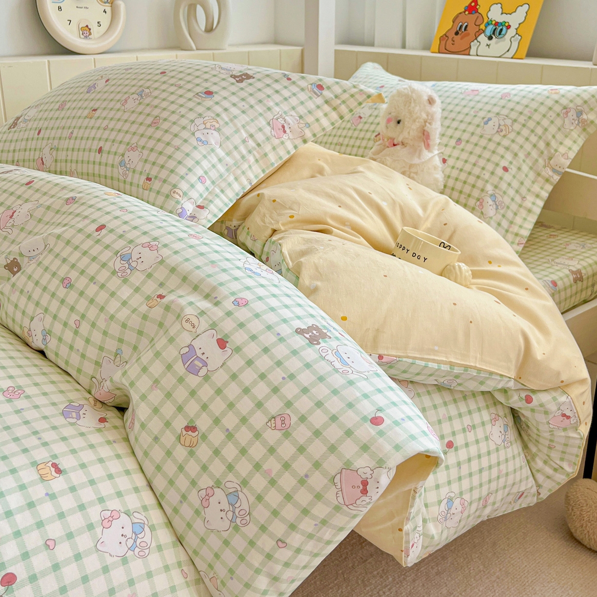 91家纺网 家纺一手货源 找家纺 春雨家居 2025新款学生季全棉三件套（预留缩水） 14.甜美梦境-绿