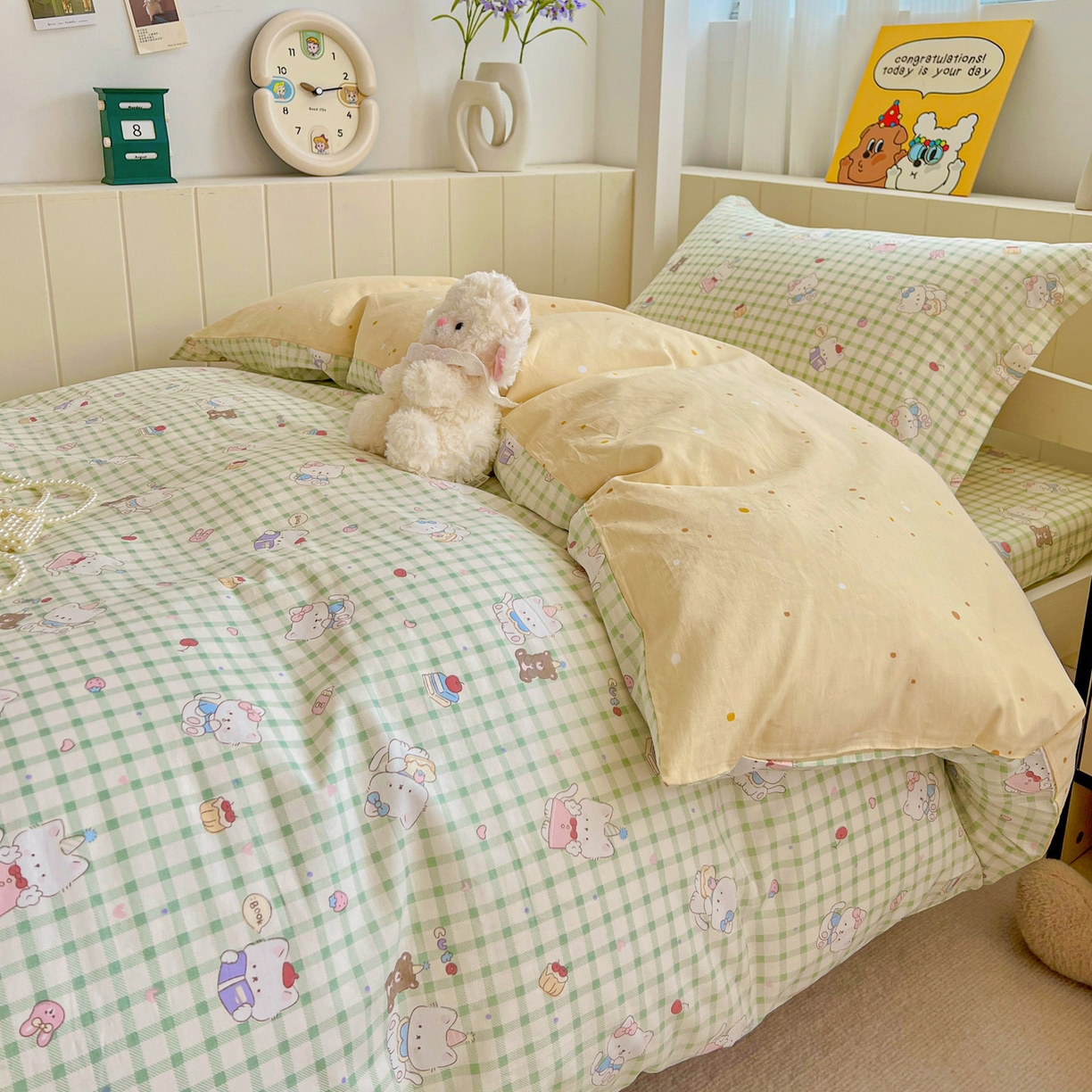 91家纺网 家纺一手货源 找家纺 春雨家居 2025新款学生季全棉三件套（预留缩水） 14.甜美梦境-绿