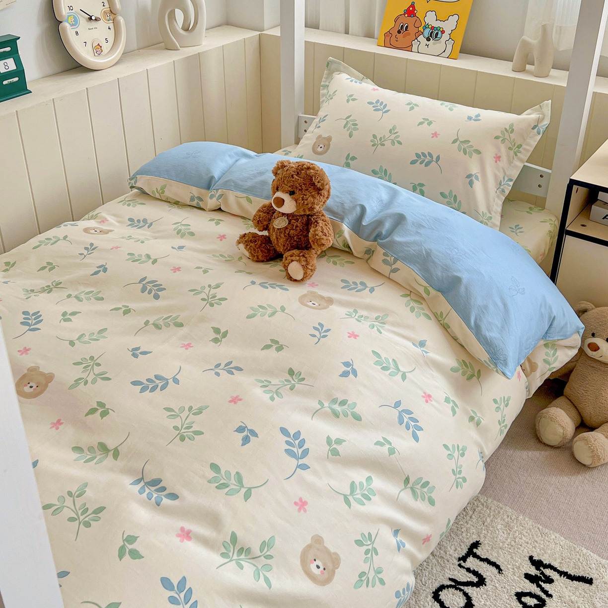 91家纺网 家纺一手货源 找家纺 春雨家居 2025新款学生季全棉三件套（预留缩水） 22.叶中萌熊