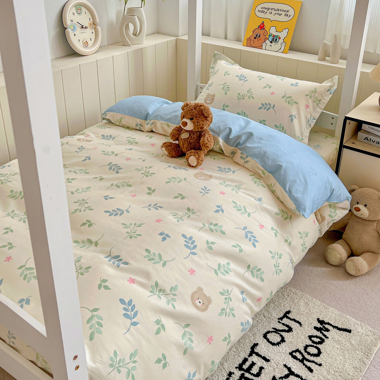 春雨家居 2025新款学生季全棉三件套（预留缩水） 22.叶中萌熊