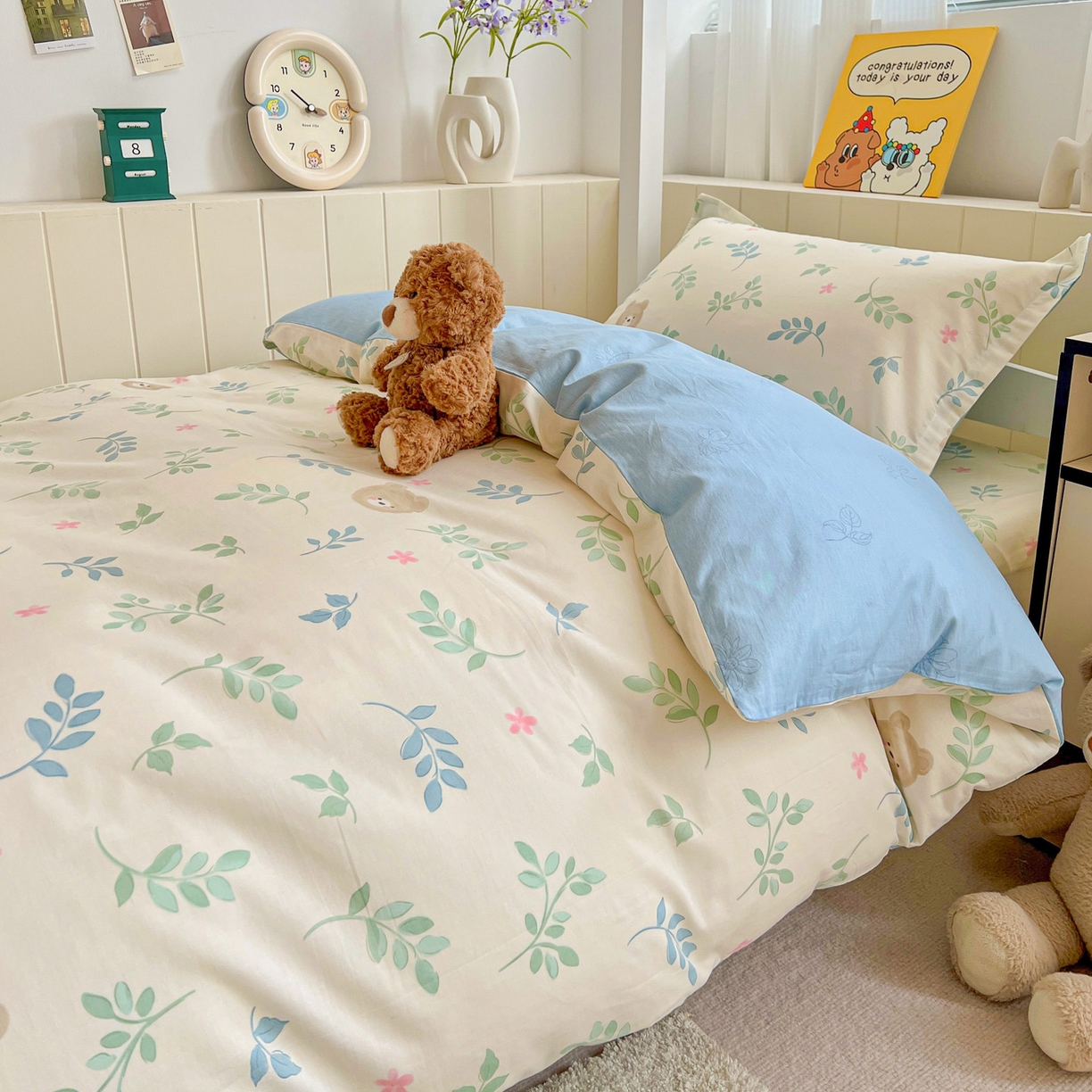 91家纺网 家纺一手货源 找家纺 春雨家居 2025新款学生季全棉三件套（预留缩水） 22.叶中萌熊