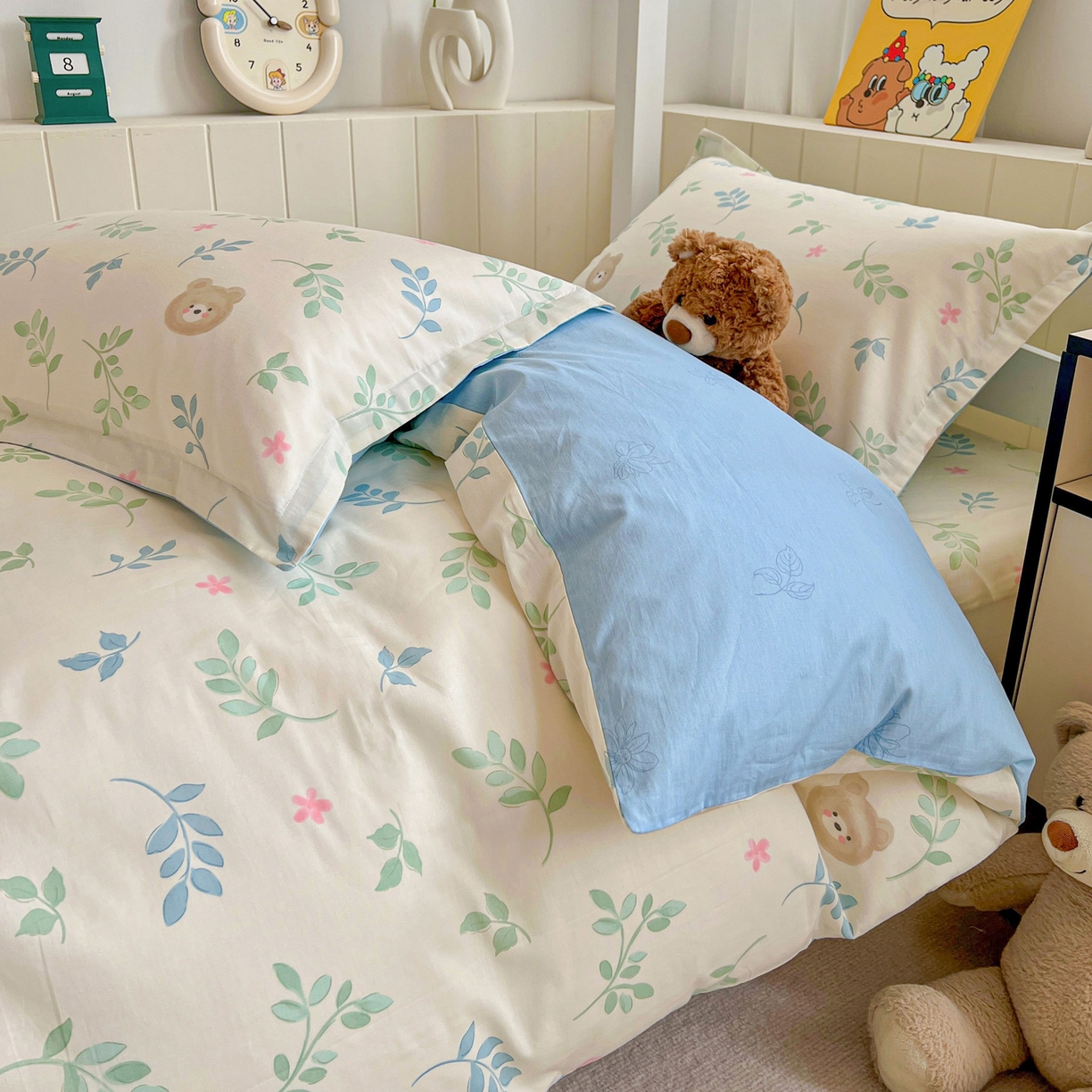 91家纺网 家纺一手货源 找家纺 春雨家居 2025新款学生季全棉三件套（预留缩水） 22.叶中萌熊