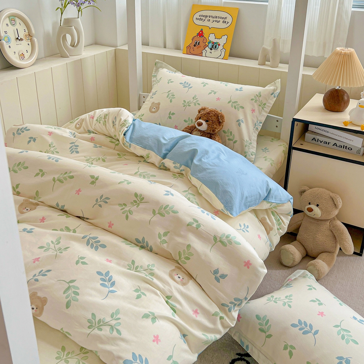 91家纺网 家纺一手货源 找家纺 春雨家居 2025新款学生季全棉三件套（预留缩水） 22.叶中萌熊