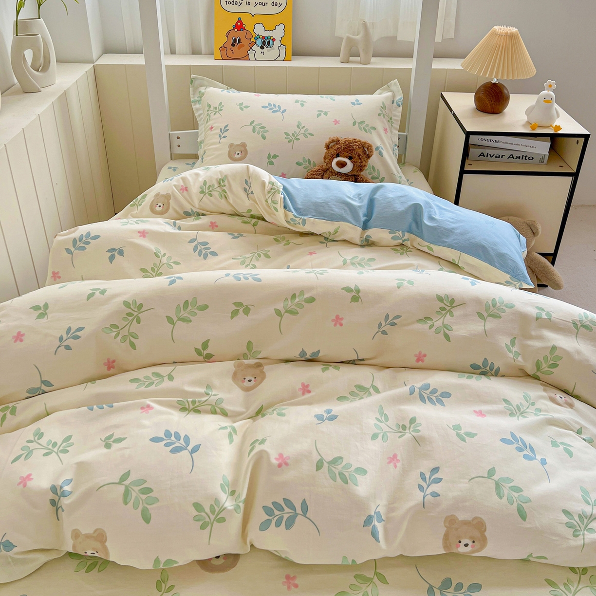 91家纺网 家纺一手货源 找家纺 春雨家居 2025新款学生季全棉三件套（预留缩水） 22.叶中萌熊