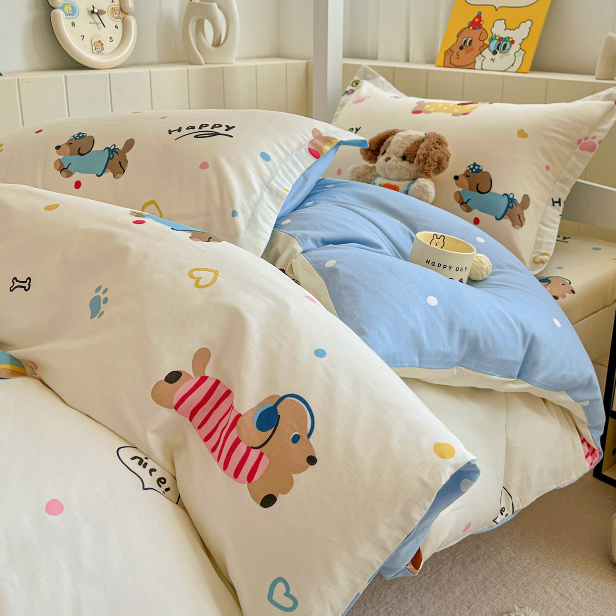 91家纺网 家纺一手货源 找家纺 春雨家居 2025新款学生季全棉三件套（预留缩水） 21.童趣蜜歌