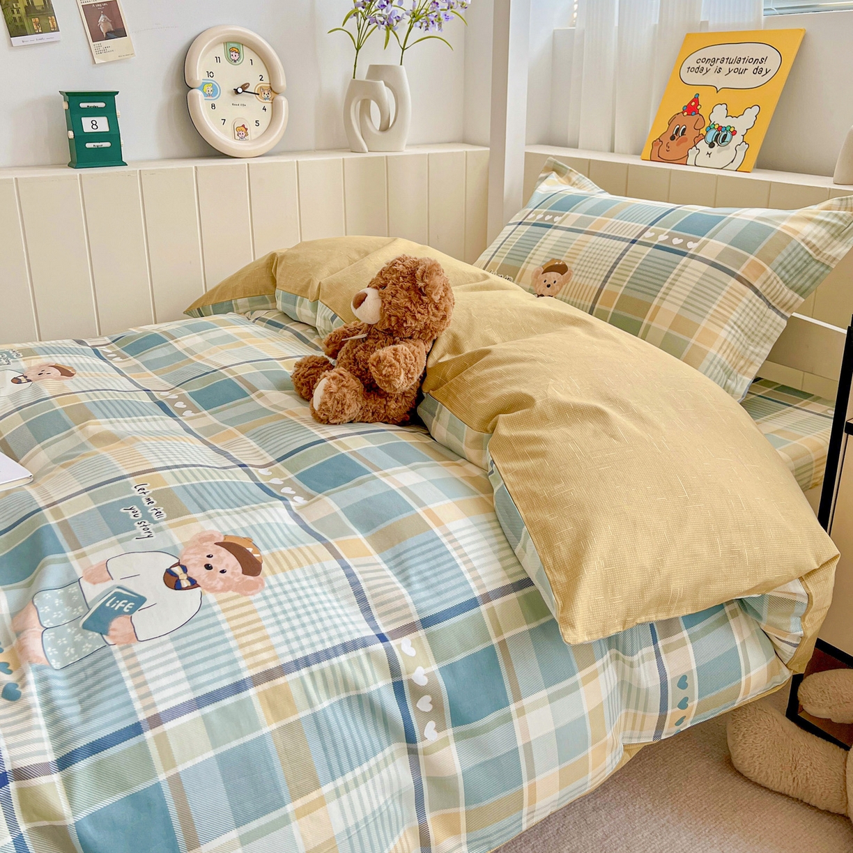 91家纺网 家纺一手货源 找家纺 春雨家居 2025新款学生季全棉三件套（预留缩水） 19.欢乐熊宝