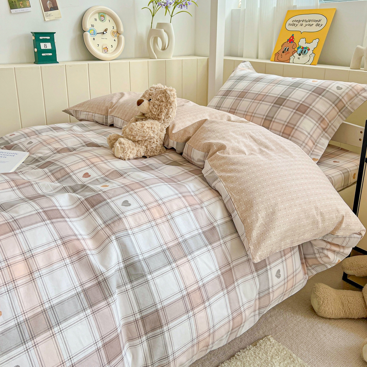 91家纺网 家纺一手货源 找家纺 春雨家居 2025新款学生季全棉三件套（预留缩水） 18.拿铁米