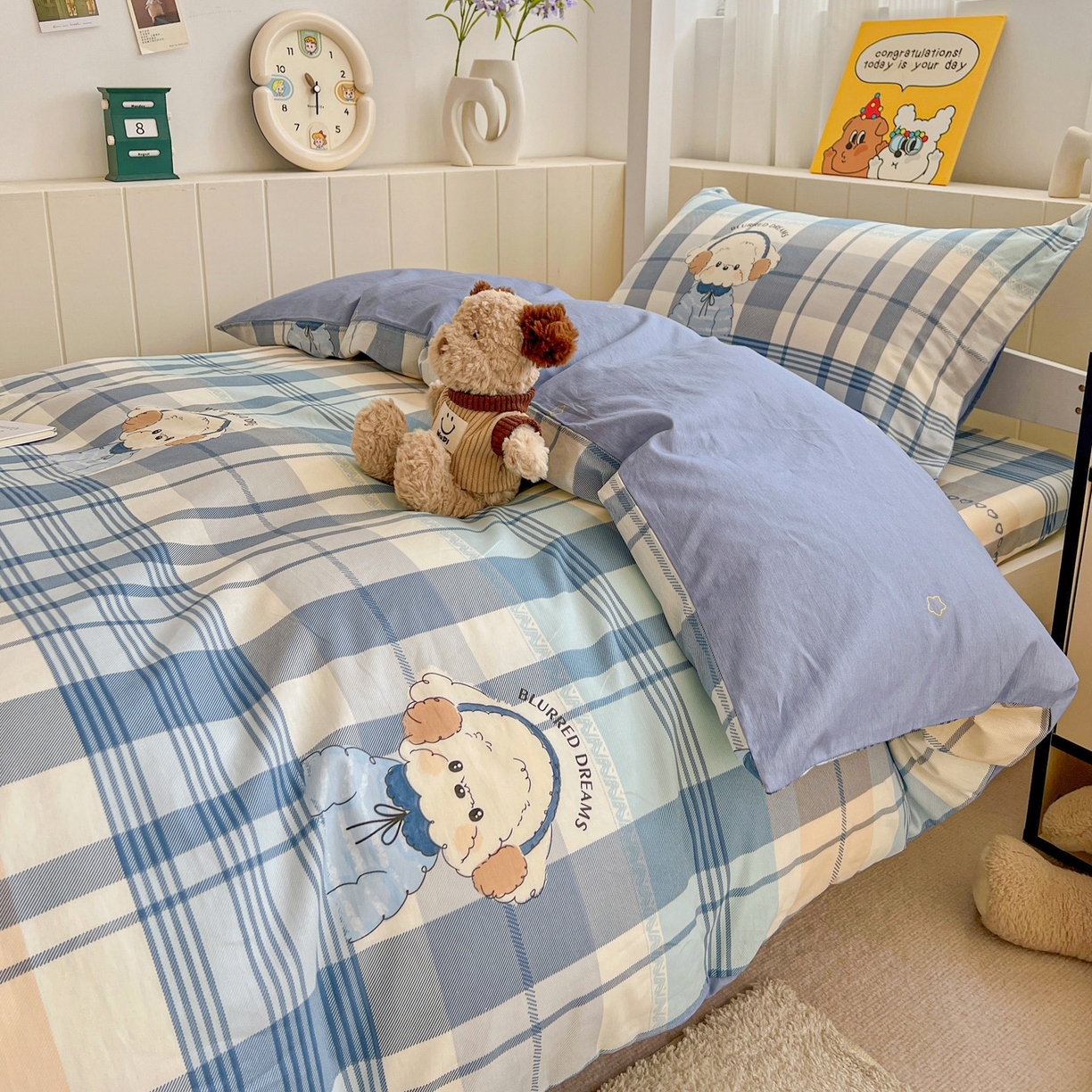 91家纺网 家纺一手货源 找家纺 春雨家居 2025新款学生季全棉三件套（预留缩水） 16.萌萌西高地