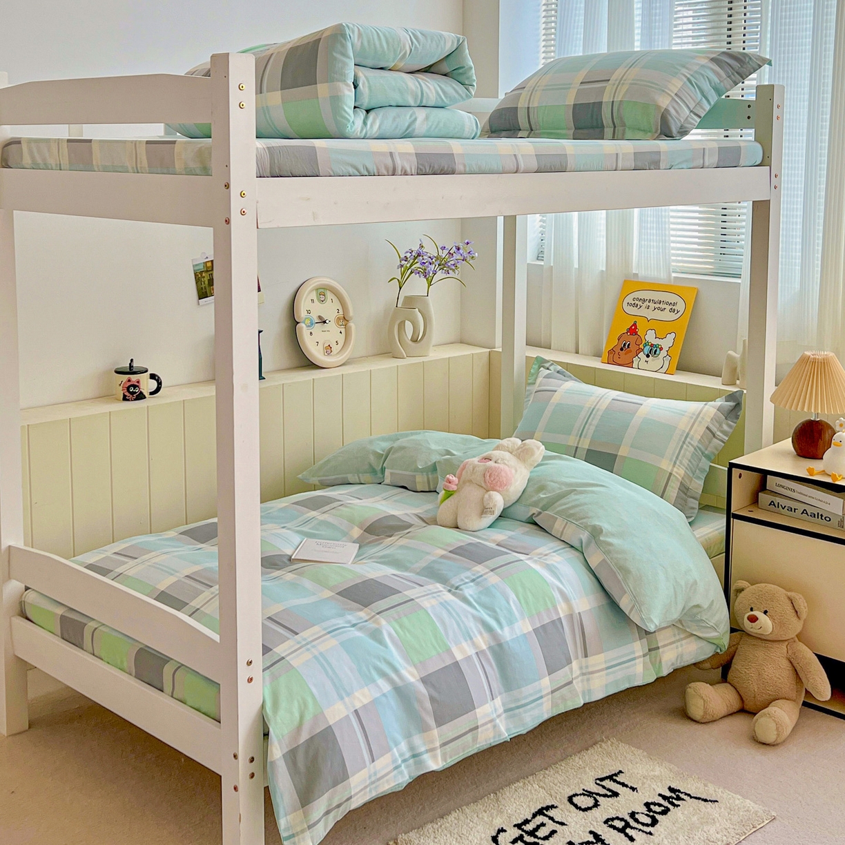 91家纺网 家纺一手货源 找家纺 春雨家居 2025新款学生季全棉三件套（预留缩水） 15.宜家风尚-绿