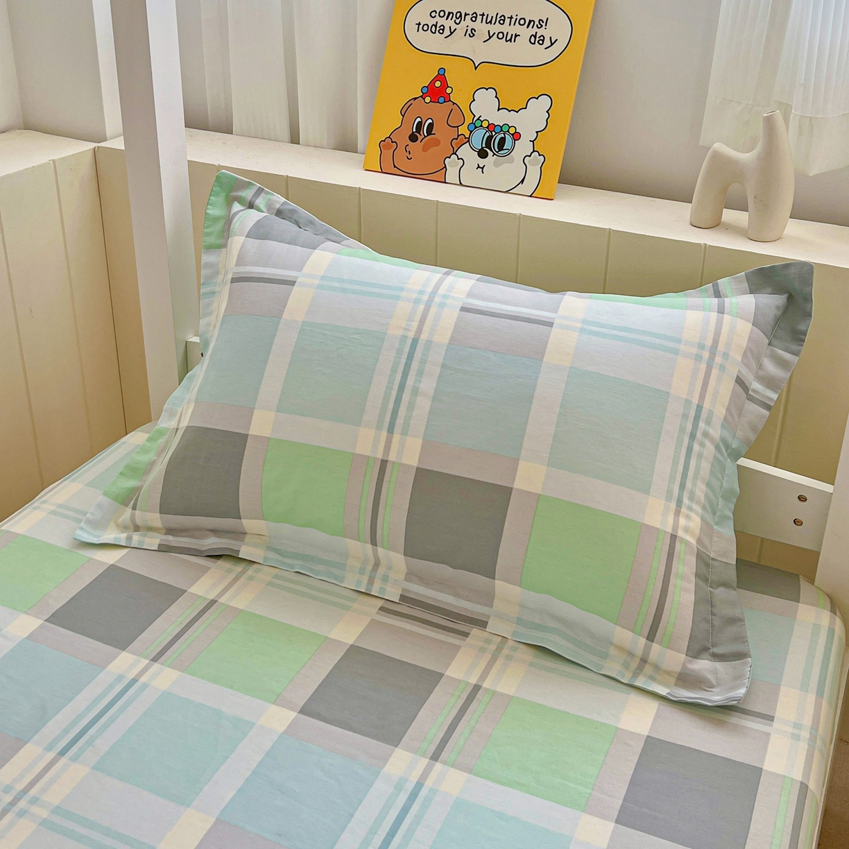 91家纺网 家纺一手货源 找家纺 春雨家居 2025新款学生季全棉三件套（预留缩水） 15.宜家风尚-绿