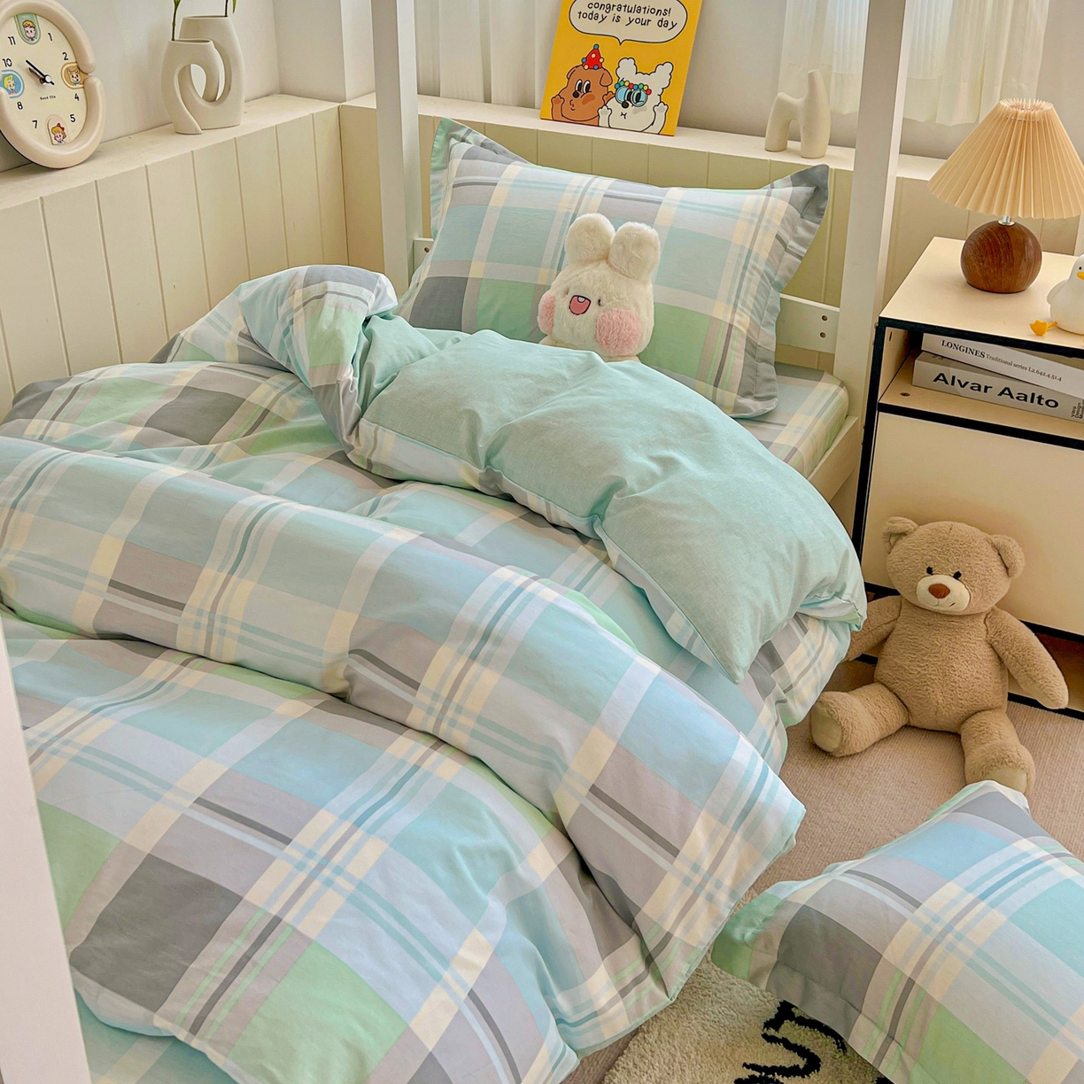 91家纺网 家纺一手货源 找家纺 春雨家居 2025新款学生季全棉三件套（预留缩水） 15.宜家风尚-绿