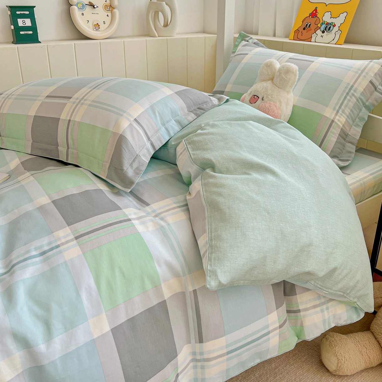 91家纺网 家纺一手货源 找家纺 春雨家居 2025新款学生季全棉三件套（预留缩水） 15.宜家风尚-绿