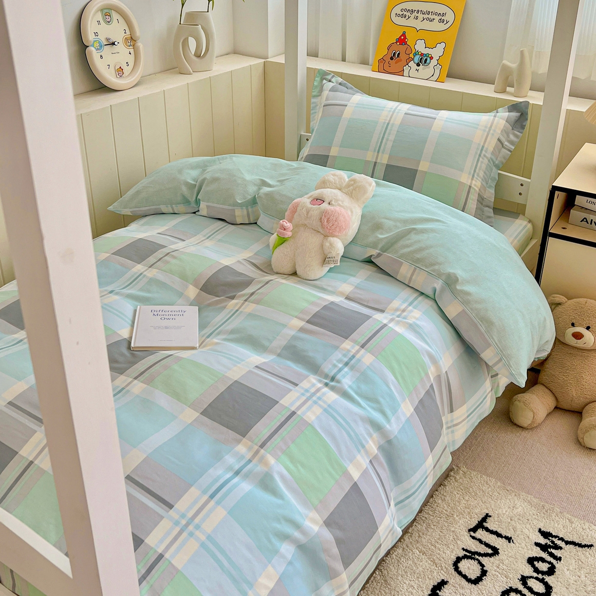 春雨家居 2025新款学生季全棉三件套（预留缩水） 15.宜家风尚-绿