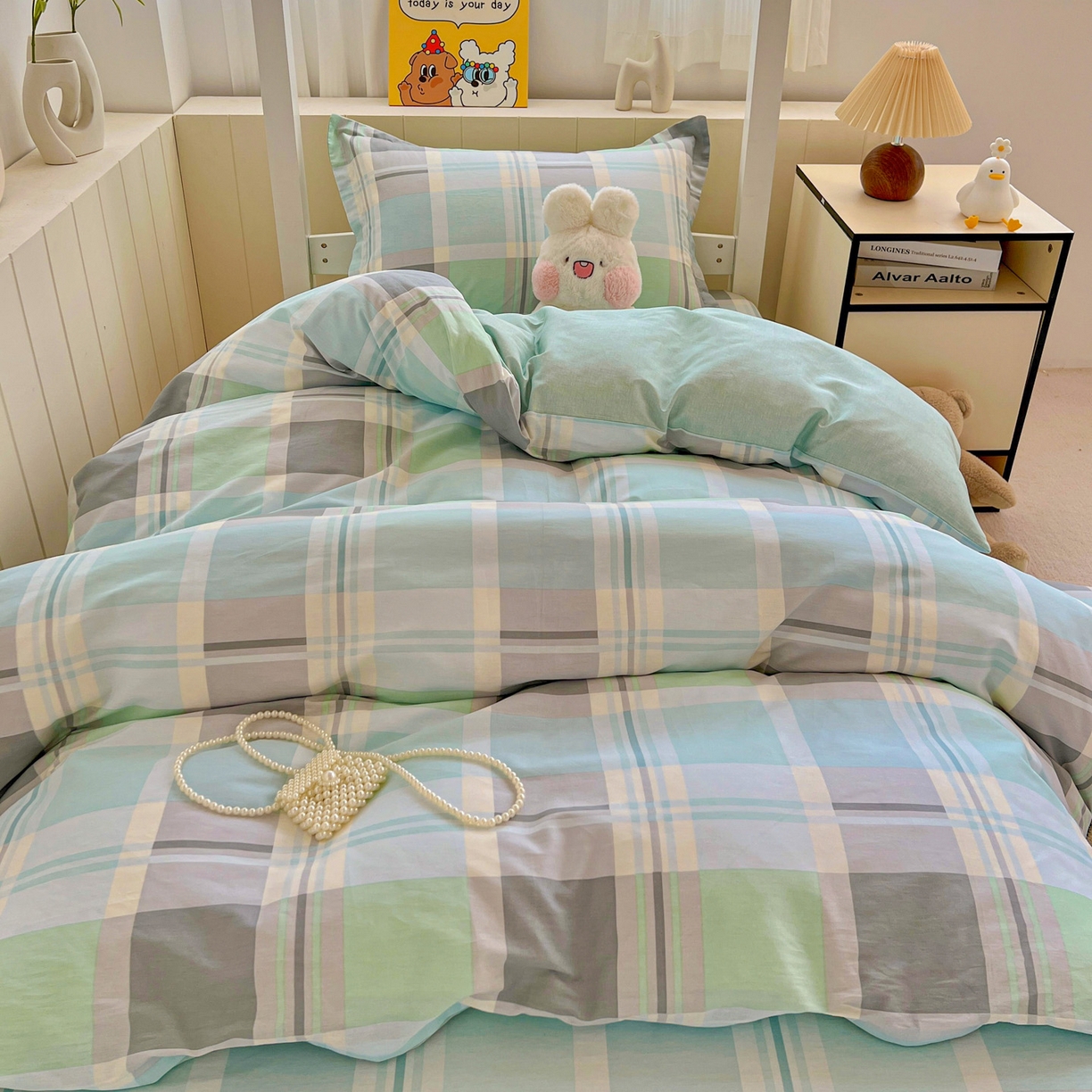 91家纺网 家纺一手货源 找家纺 春雨家居 2025新款学生季全棉三件套（预留缩水） 15.宜家风尚-绿