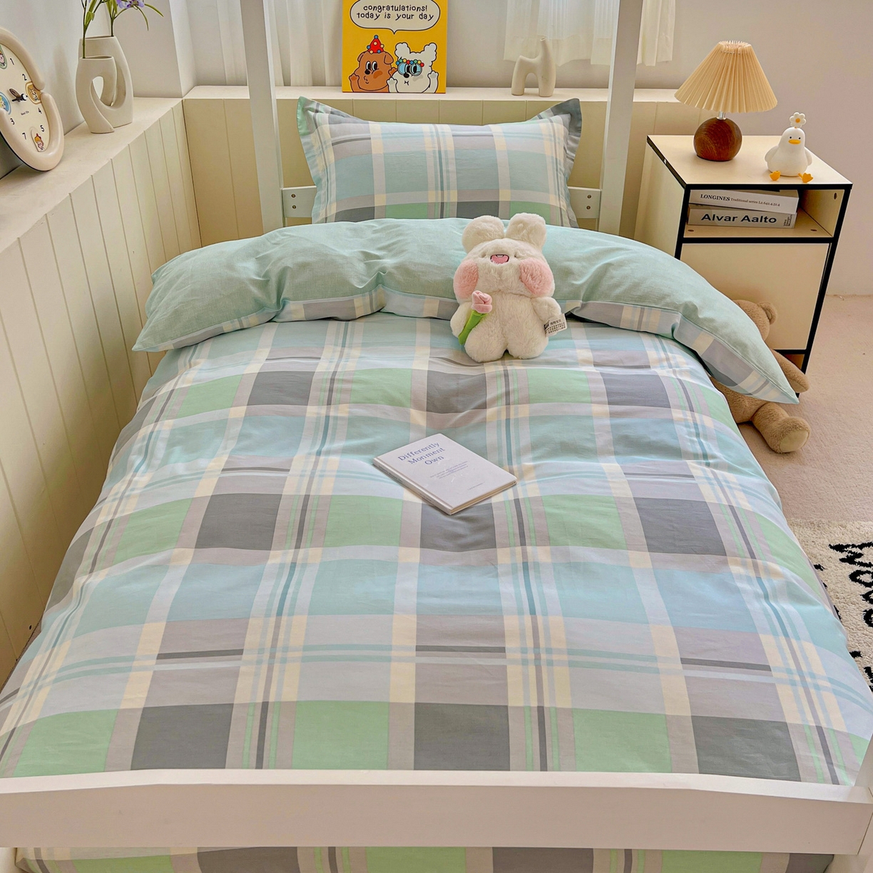 91家纺网 家纺一手货源 找家纺 春雨家居 2025新款学生季全棉三件套（预留缩水） 15.宜家风尚-绿