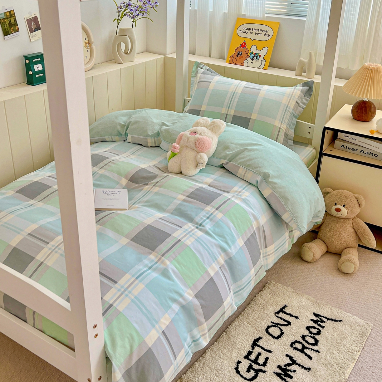 91家纺网 家纺一手货源 找家纺 春雨家居 2025新款学生季全棉三件套（预留缩水） 15.宜家风尚-绿