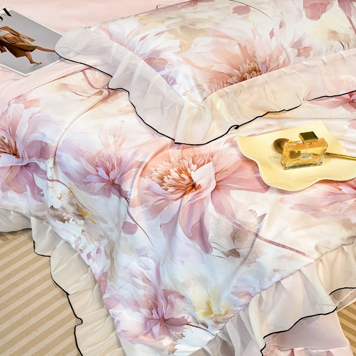 91家纺网 家纺一手货源 找家纺 凤杰家纺 2025新款玉锦缎夏被四件套 小乔春秋粉