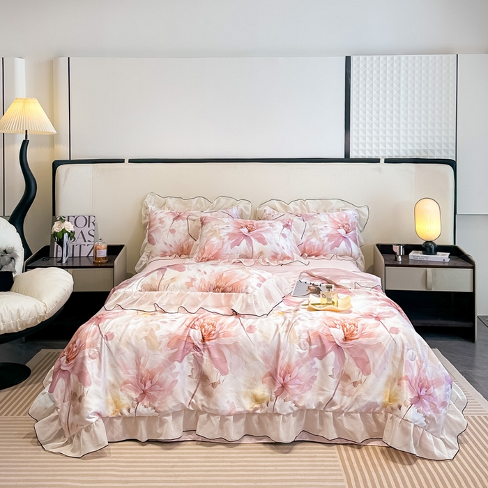 凤杰家纺 2025新款玉锦缎夏被四件套 小乔春秋粉