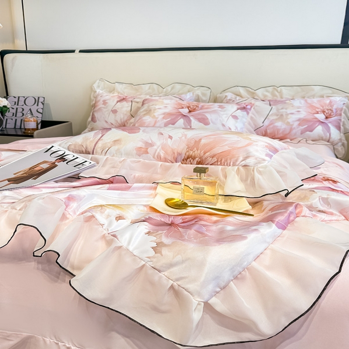 91家纺网 家纺一手货源 找家纺 凤杰家纺 2025新款玉锦缎夏被四件套 小乔春秋粉